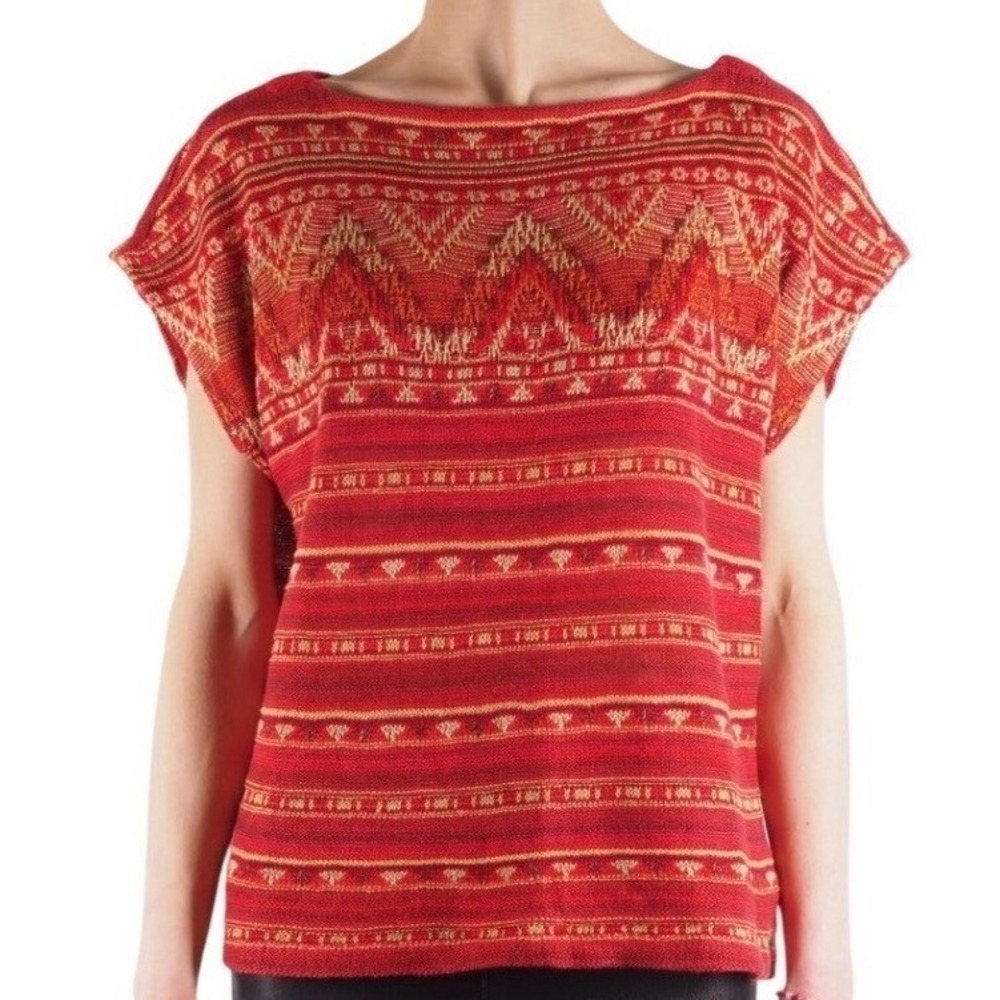 Lauren Ralph Lauren Red Knit Sweater Linen Small Western Heritage Aztec Indie